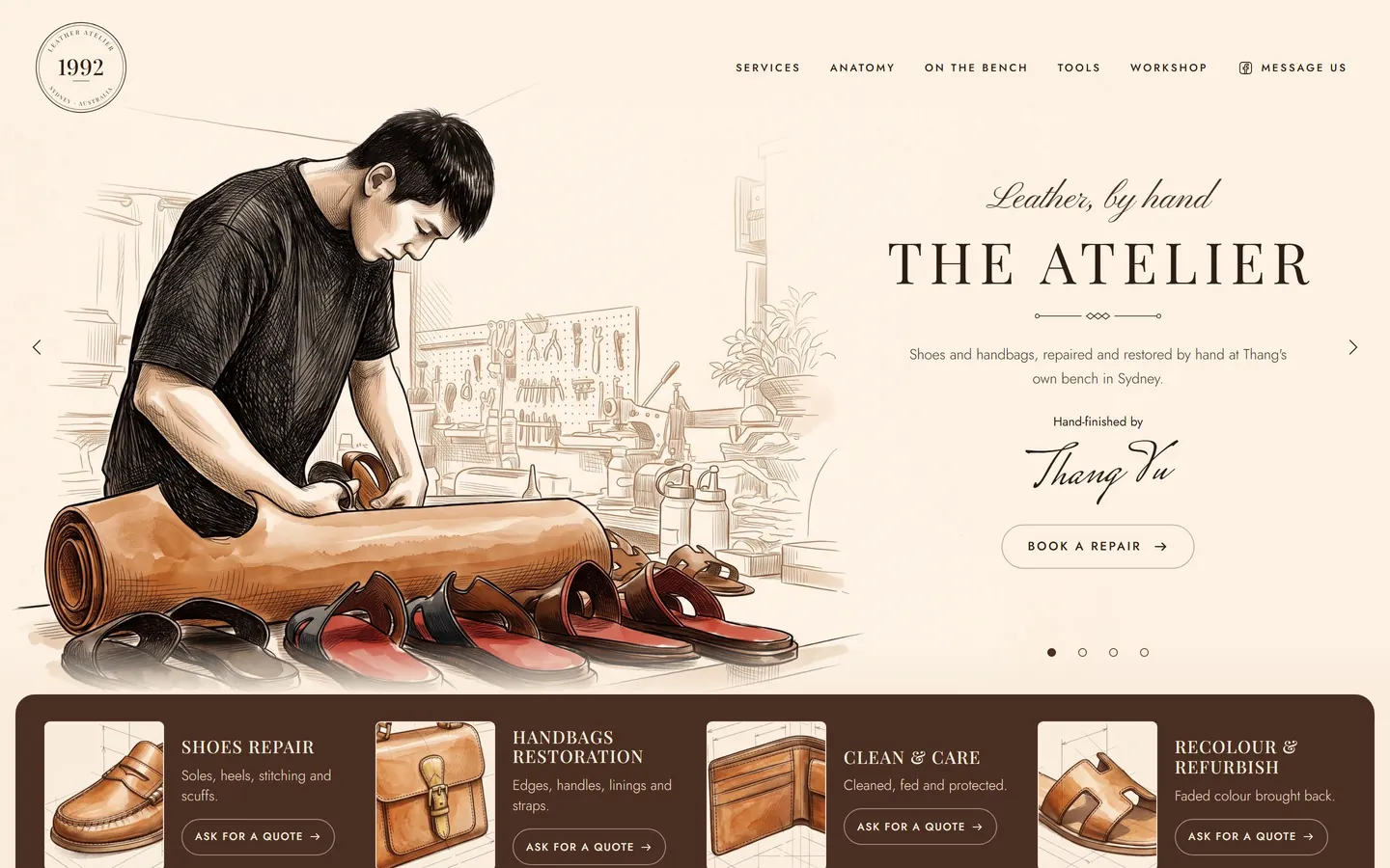 Bản thiết kế web 1992 Leather Atelier trên máy tính